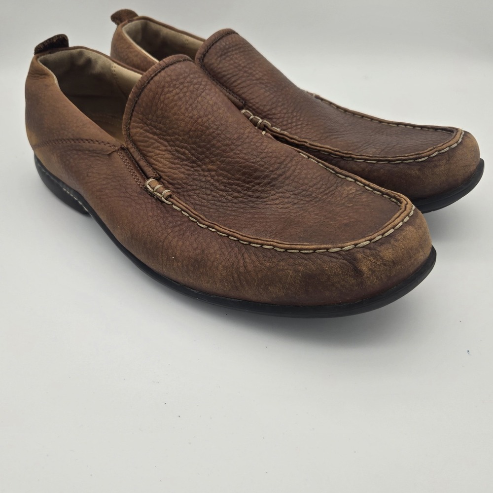 Hush Puppies Brown Leather GT Loafers Slip On Mens 12Extra Wide Sheepskin Lining